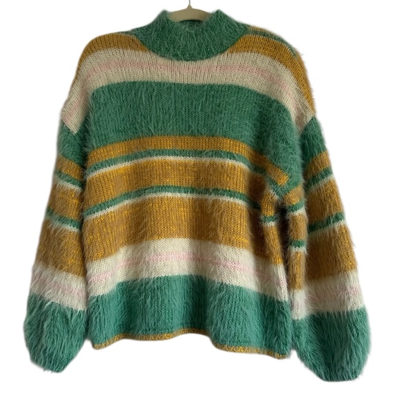 Kimchi Blue UO Fuzzy Striped Mock Neck Oversized Sweater Size XS - Picture 6 of 13